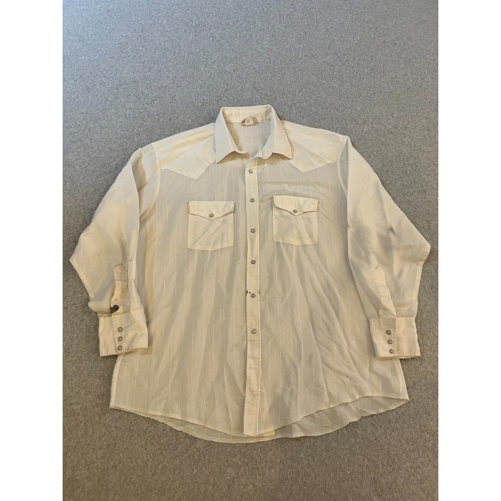Saddlebrook Western Wear Shirt Mens XL White Pearl Snap Striped Cowboy Ranch Vtg